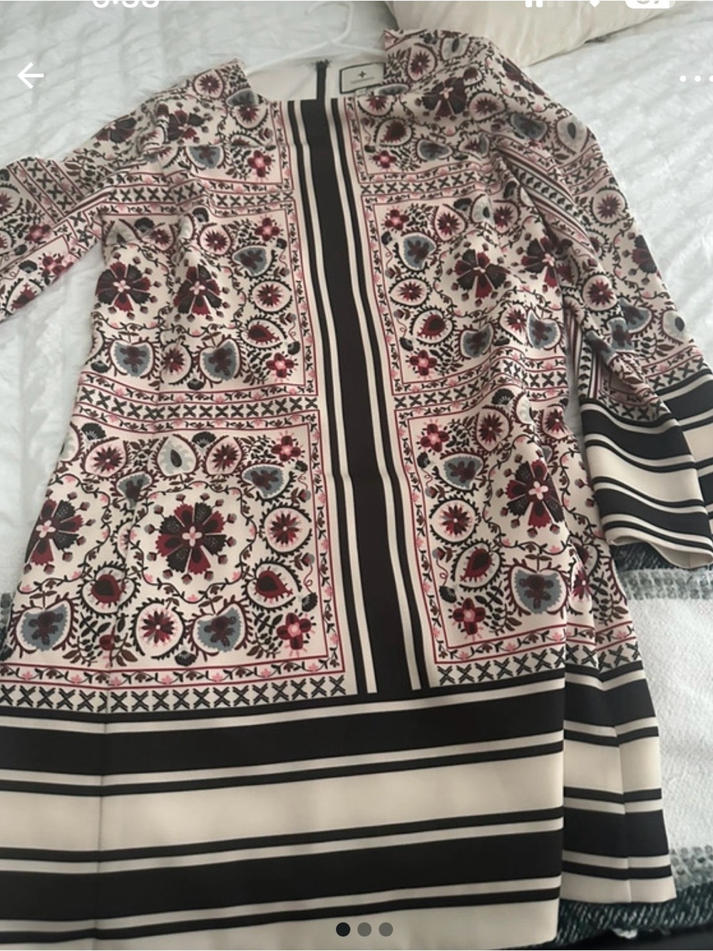 Tuckernuck Cream Embroidered Shift Dress with Black Stripes